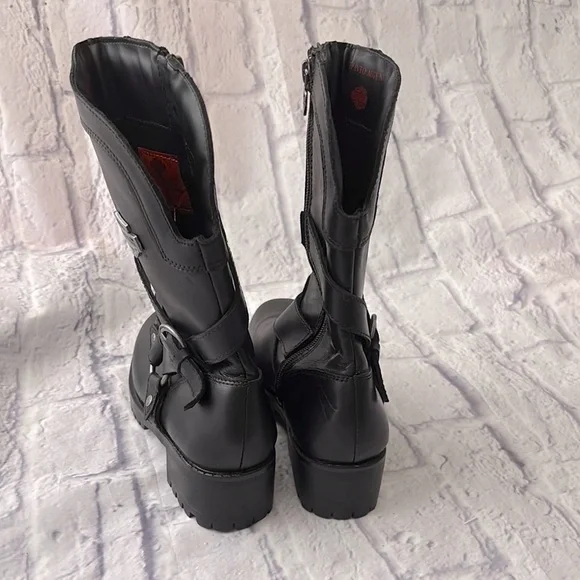 🔵 “NWOT” HARLEY-DAVIDSON Black Leather Motorcycle Boots - Picture 3 of 13